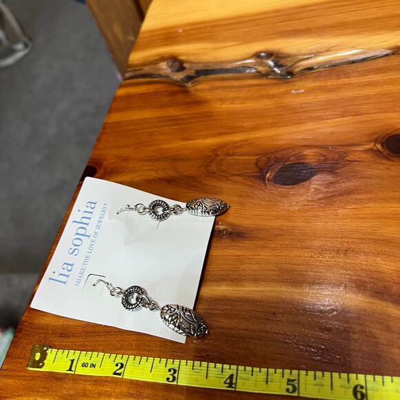 Lia Sophia Charade Silver Tone W Black Beading Necklace Earrings Set Layered NEW - Picture 5 of 11